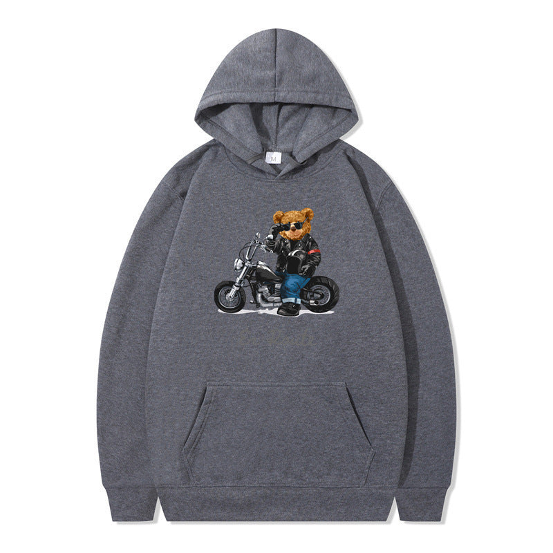 Damen Kapuzenpullover Bärenmotiv Lässig Grau Eveloria