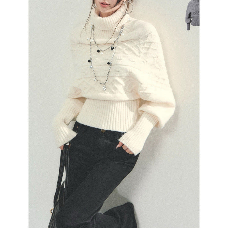 Damen Oversized Strickpullover Rollkragen Eveloria