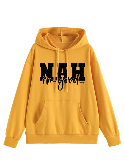 Damen Kapuzenpullover Bequem Motivierender Schriftzug Grau