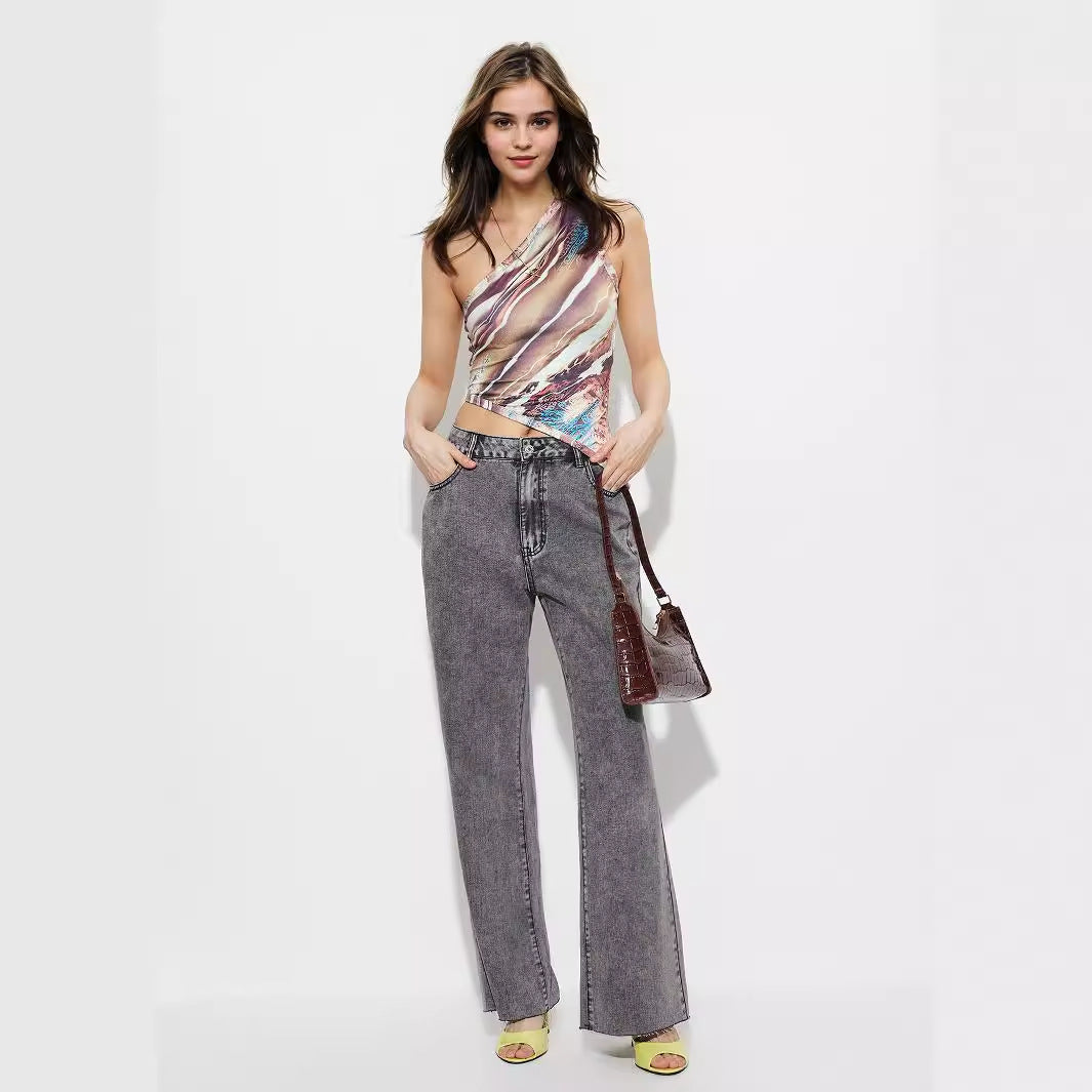 Damen High-Waist Flared Jeans mit Nähten und hohem Bund