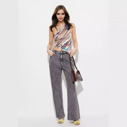 Damen High-Waist Flared Jeans mit Nähten und hohem Bund