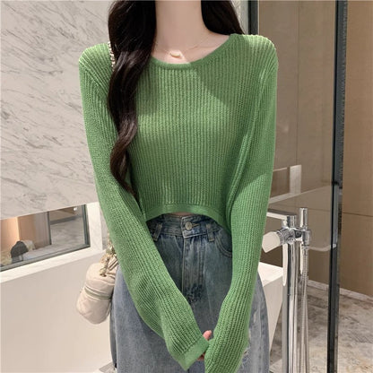 Damen Cropped Pullover Feines Muster Lässig