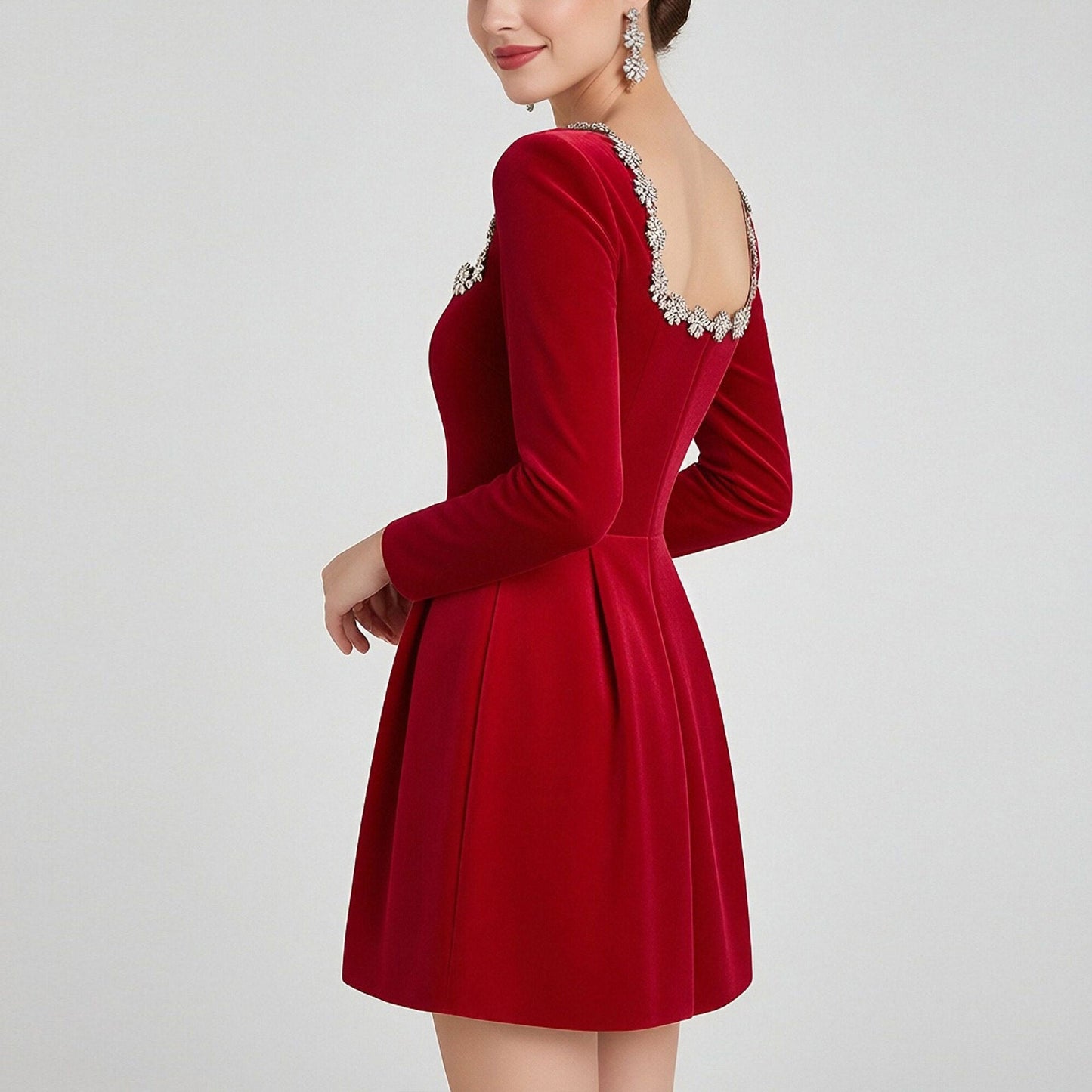 Damen Cocktailkleid Quadratischer Ausschnitt Kristallbesatz Eveloria