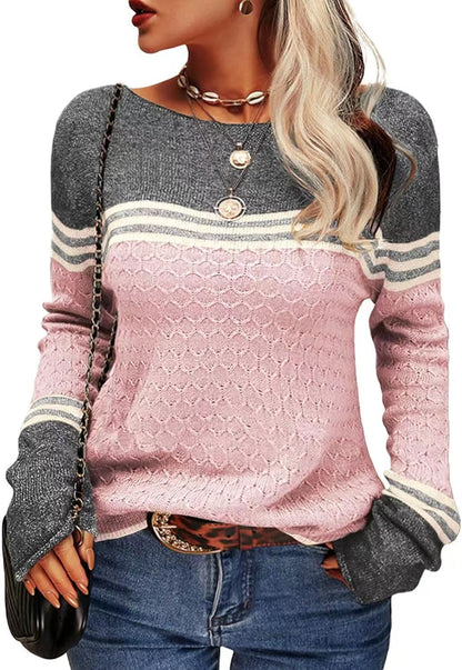 Damen Strickpullover Kontrastfarben Einzigartige Textur Grau