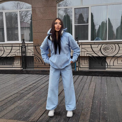 Damen Fleece-Jogginganzug Hochkragen Kordelzug Grau