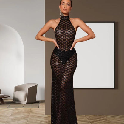 Damen Abendkleid Bodycon Paillettenbesatz