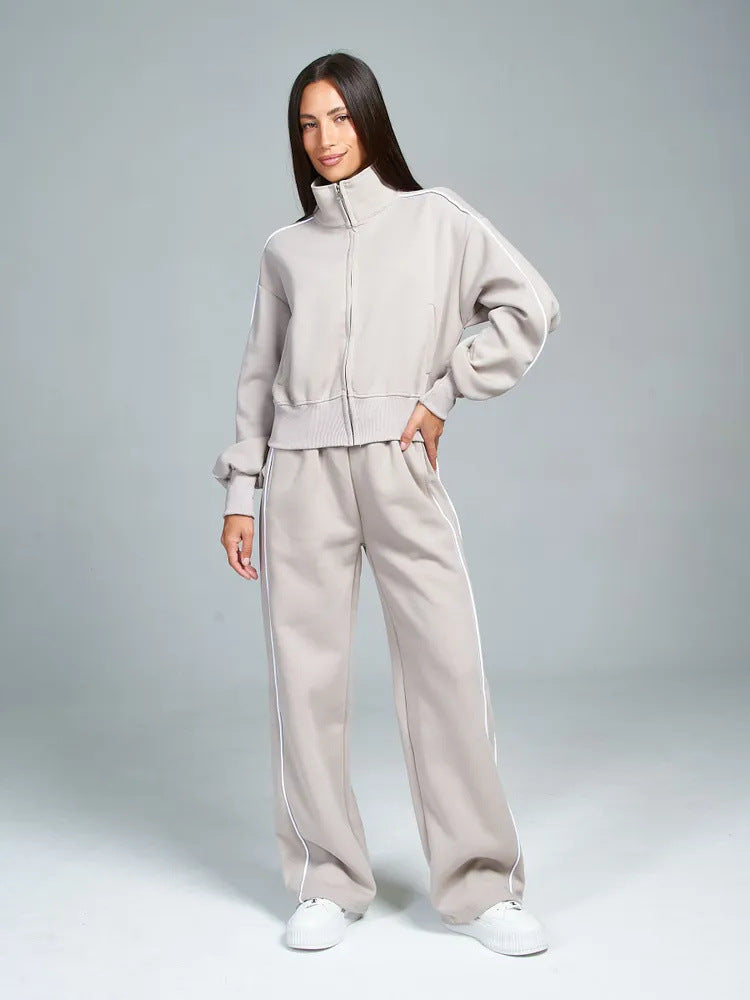 Damen Sportanzug Stehkragen Weite Hose Eveloria