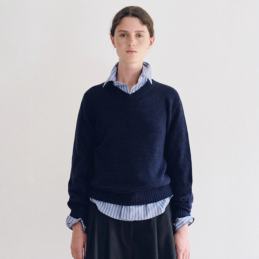 Damen Feinstrickpullover V-Ausschnitt Breites Bündchen Eveloria