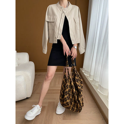 Damen Kunstlederjacke Sportlicher Schnitt Mit Taschen Eveloria