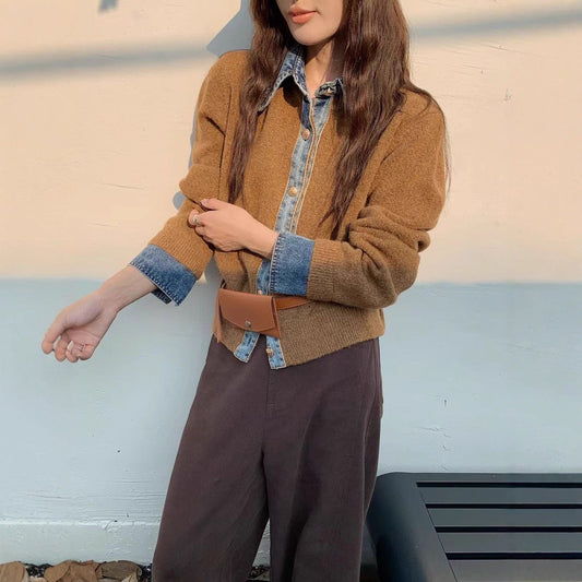 Damen Strickjacke mit Kragen und Knöpfen - Eveloria