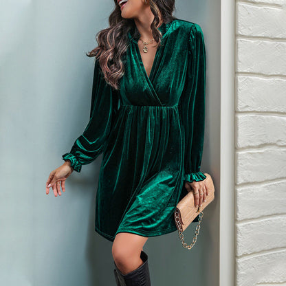 Damen Wickelkleid Samt Langarm Eveloria