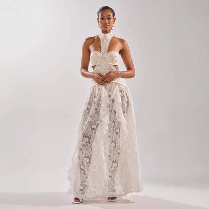 Eveloria Damen Abendkleid Spitze Hochgeschlossen