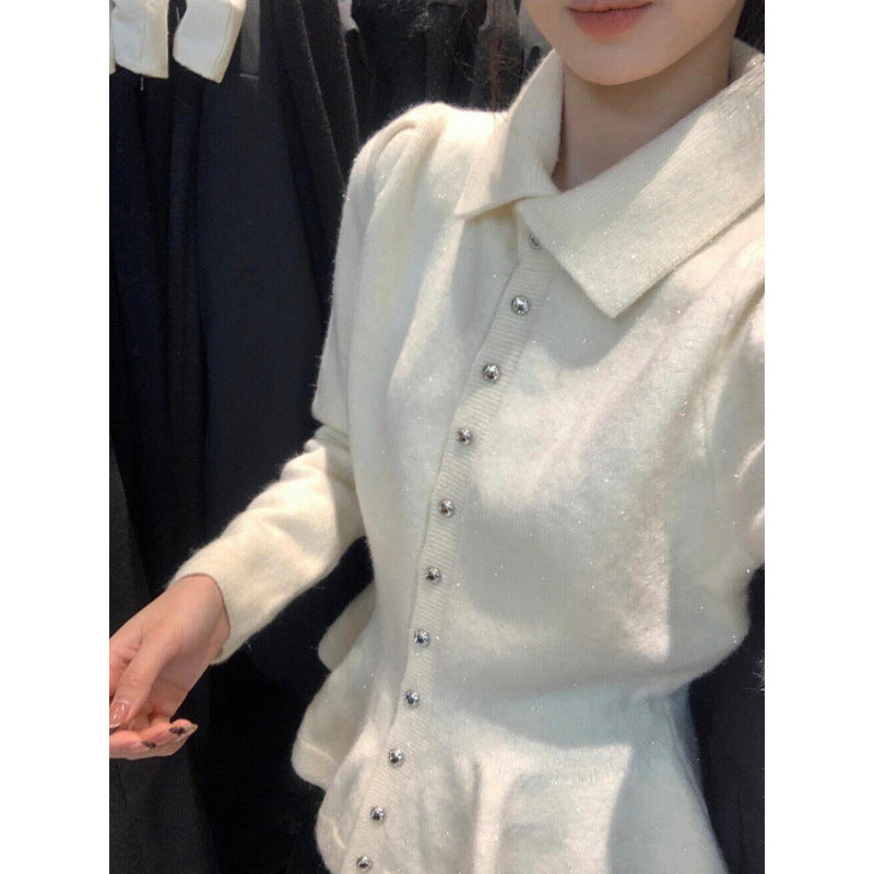 Damen Peplum-Oberteil Weiches Strickmaterial Elegante Knöpfe