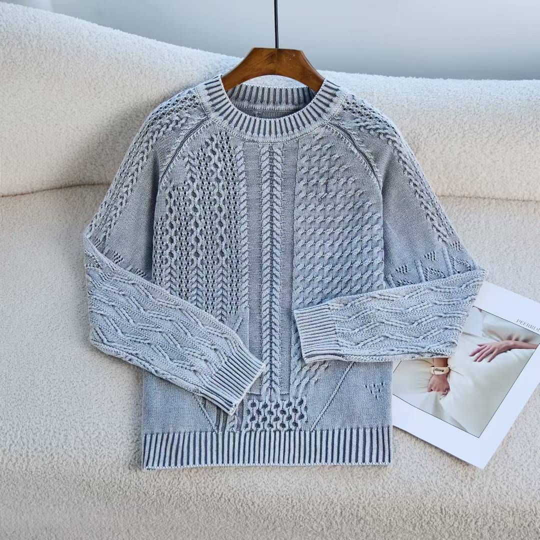 Damen Pullover Strukturiertes Zopf-Design Rundhals Eveloria