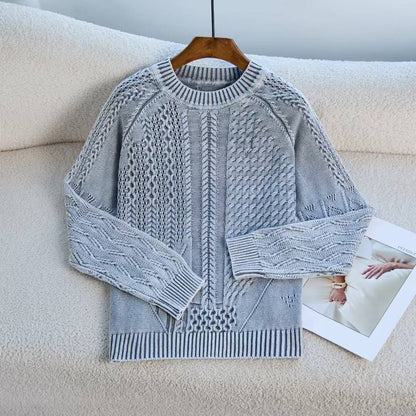 Damen Pullover Strukturiertes Zopf-Design Rundhals Eveloria