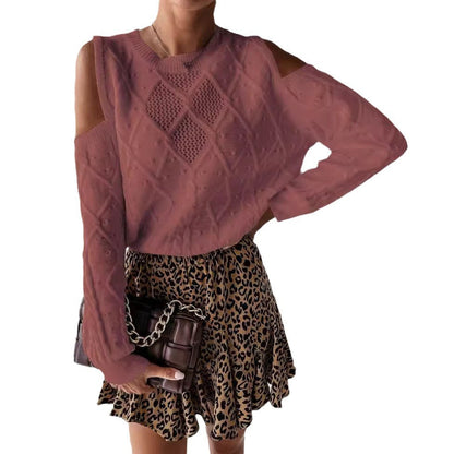 Damen Strickpullover Lochmuster Zopfdetails Eveloria
