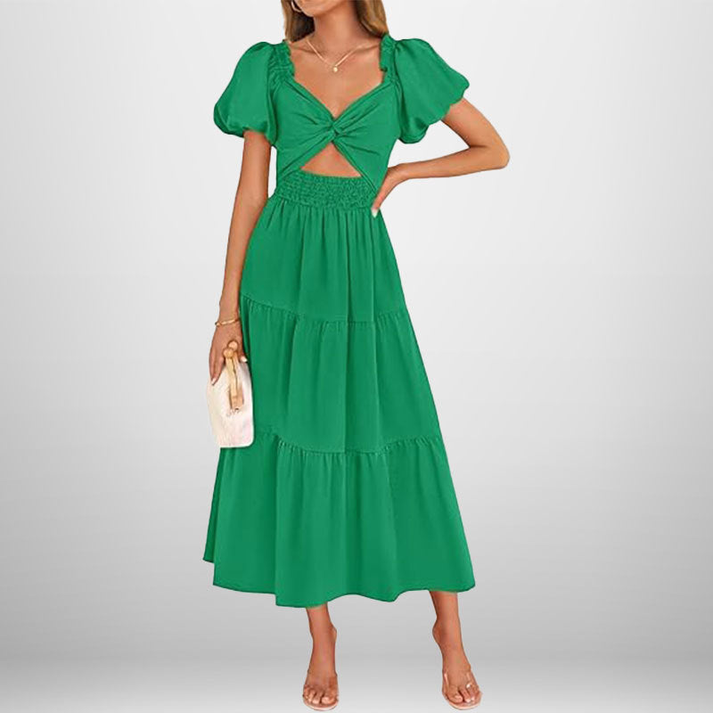 Damen Midi-Kleid Floralmuster Elastischer Taillengummi