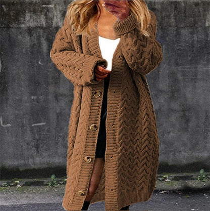 Damen Grobstrickjacke Strukturiertes Zopfdesign Beige - Eveloria