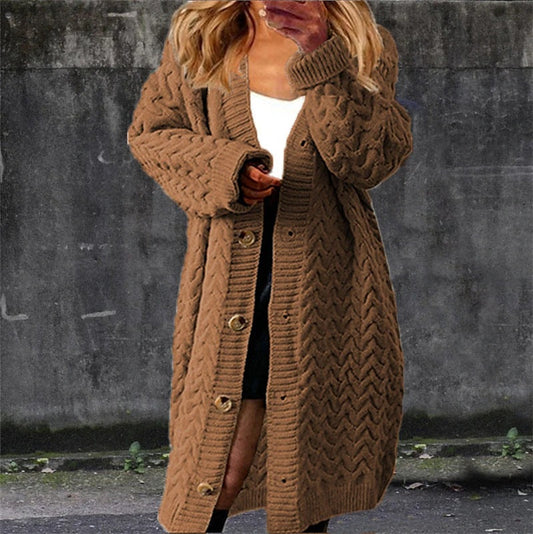 Damen Grobstrickjacke Strukturiertes Zopfdesign Beige - Eveloria