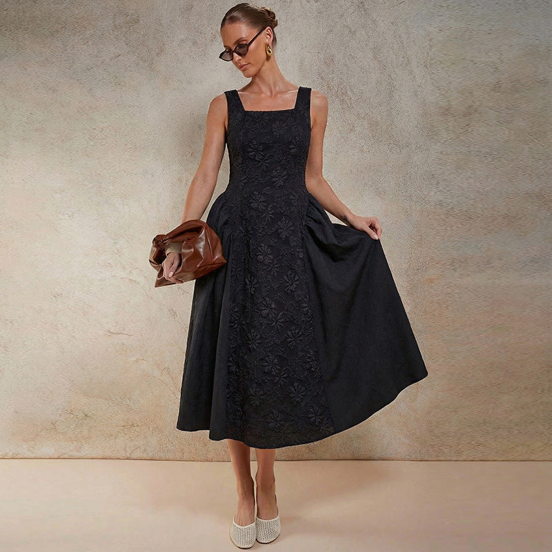 Damen Maxikleid Florale Stickerei Weit Rock Eveloria