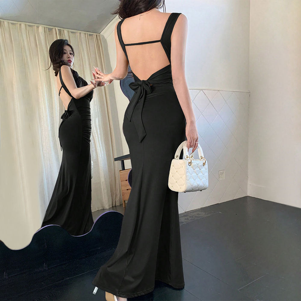 Damen Abendkleid Raffinierter Rückenausschnitt Dekorativer Bindebund - Eveloria