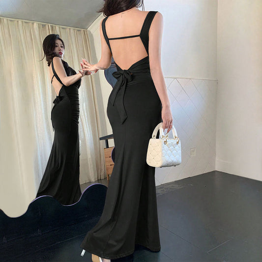 Damen Abendkleid Raffinierter Rückenausschnitt Dekorativer Bindebund - Eveloria