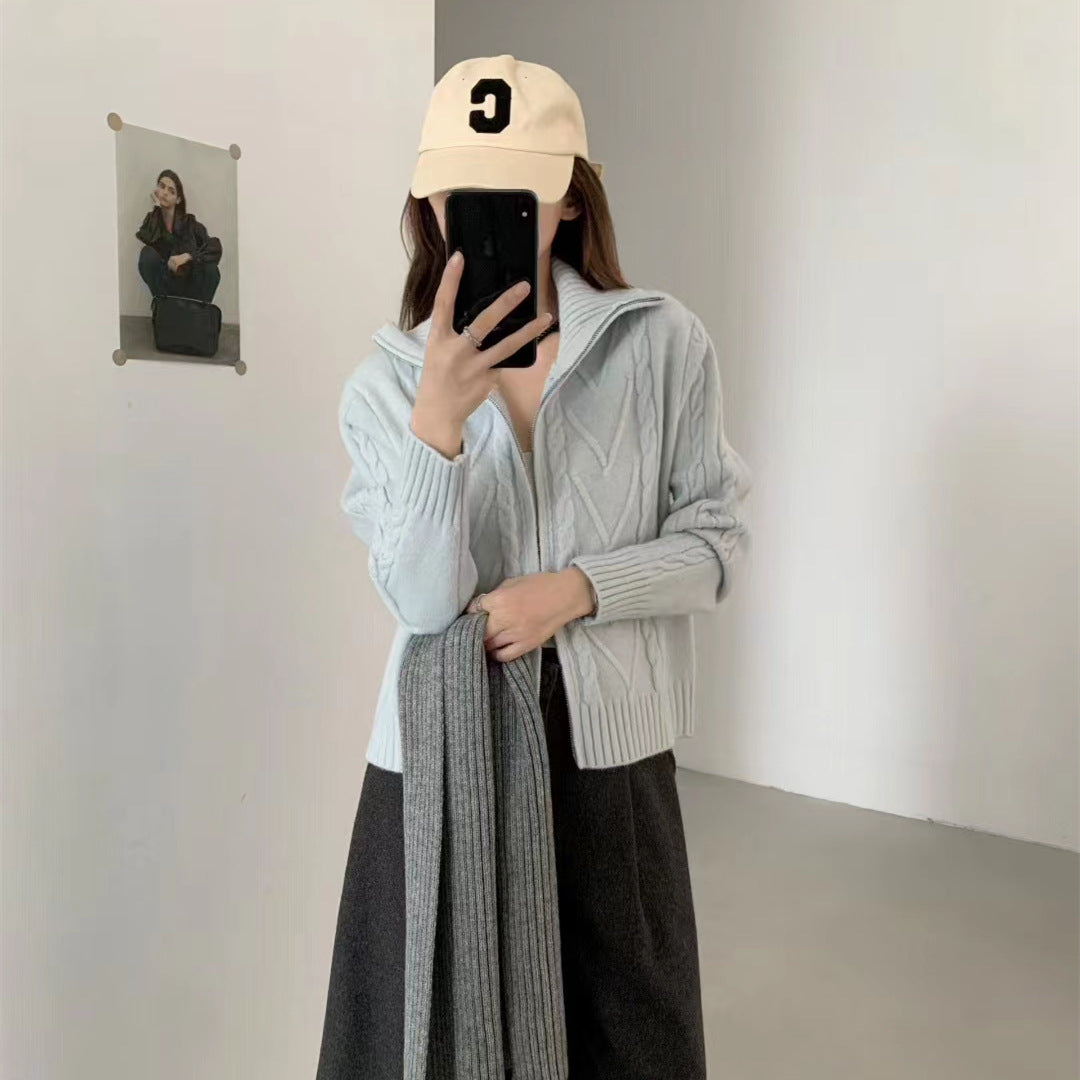Damen Strickjacke Kabelmuster mit Reißverschluss