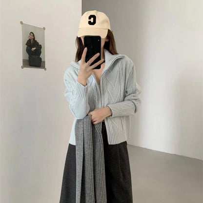 Damen Strickjacke Kabelmuster mit Reißverschluss