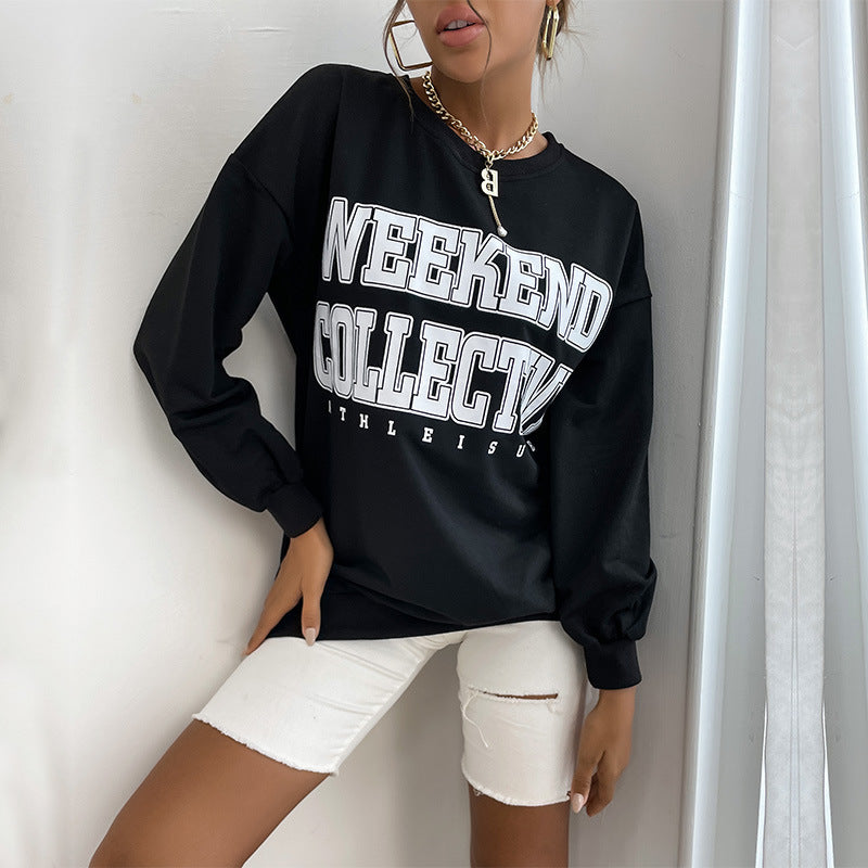 Damen Oversized Sweatshirt mit Schriftzug Schwarz - Eveloria