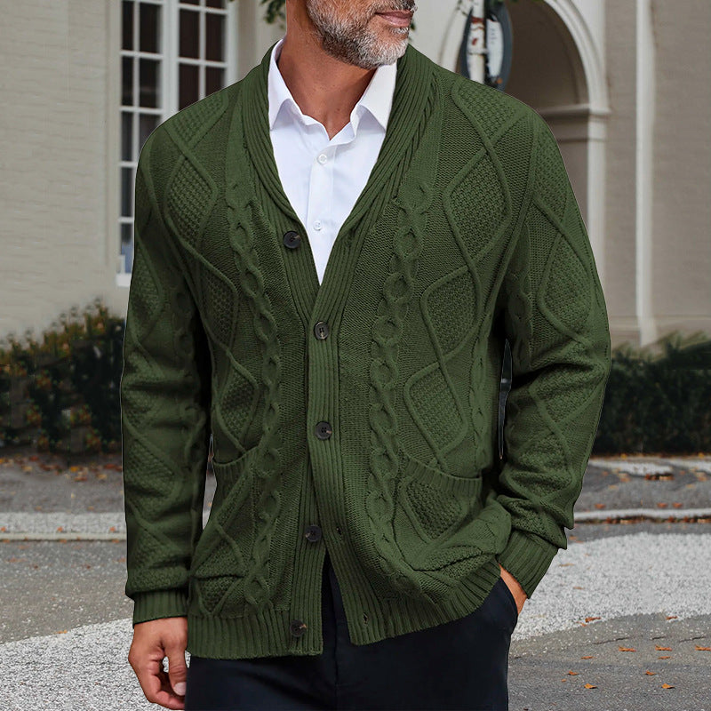 Herren Grobstrickjacke Elegantes Zopfmuster Warm Beige
