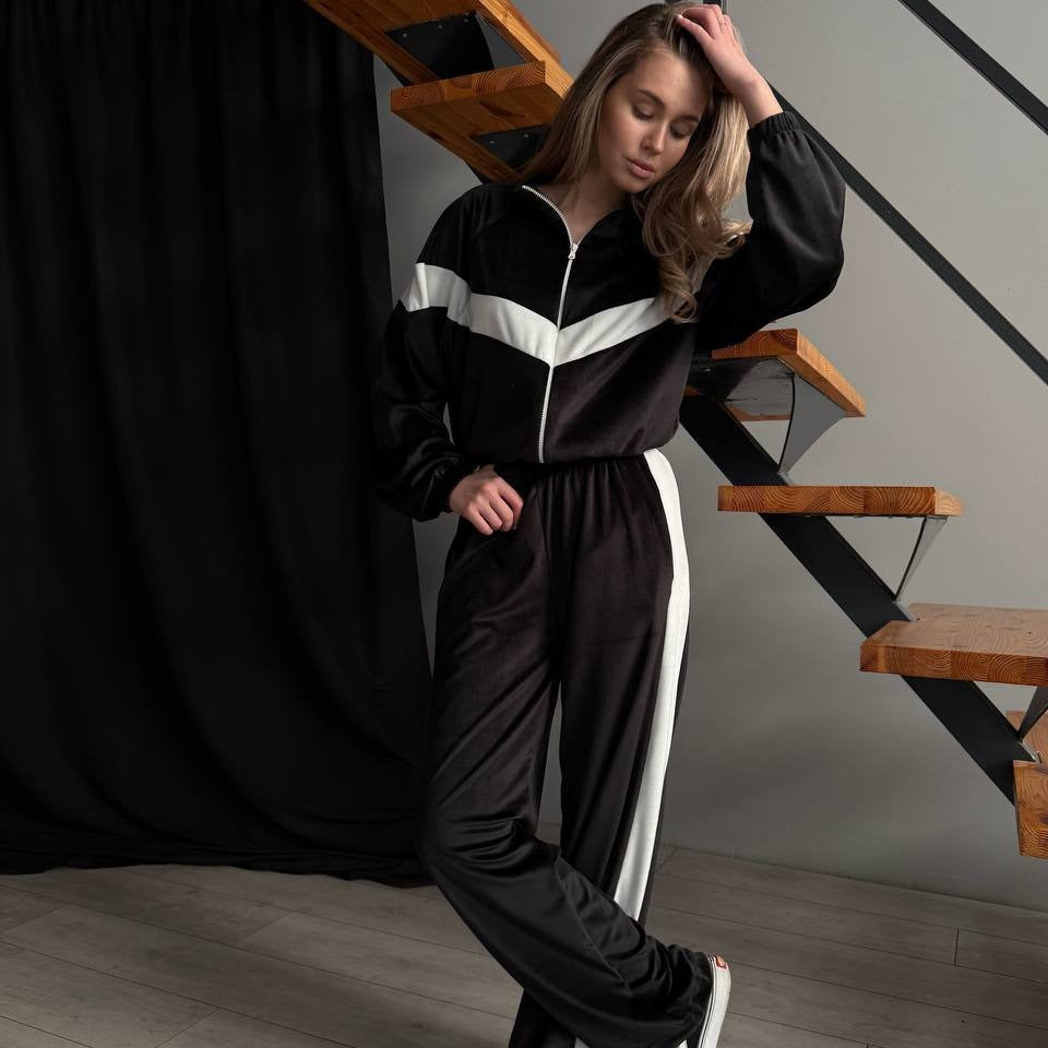Damen Fleece-Trainingsanzug Voluminöse Ärmeln Reißverschluss Eveloria