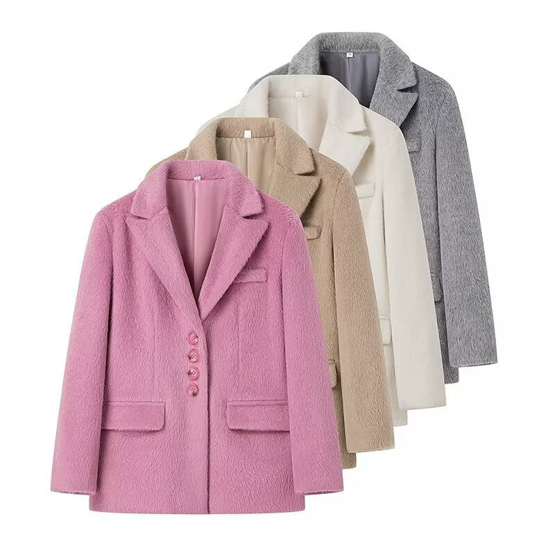 Damen Teddyblazer Elegante Knopfleiste Eveloria