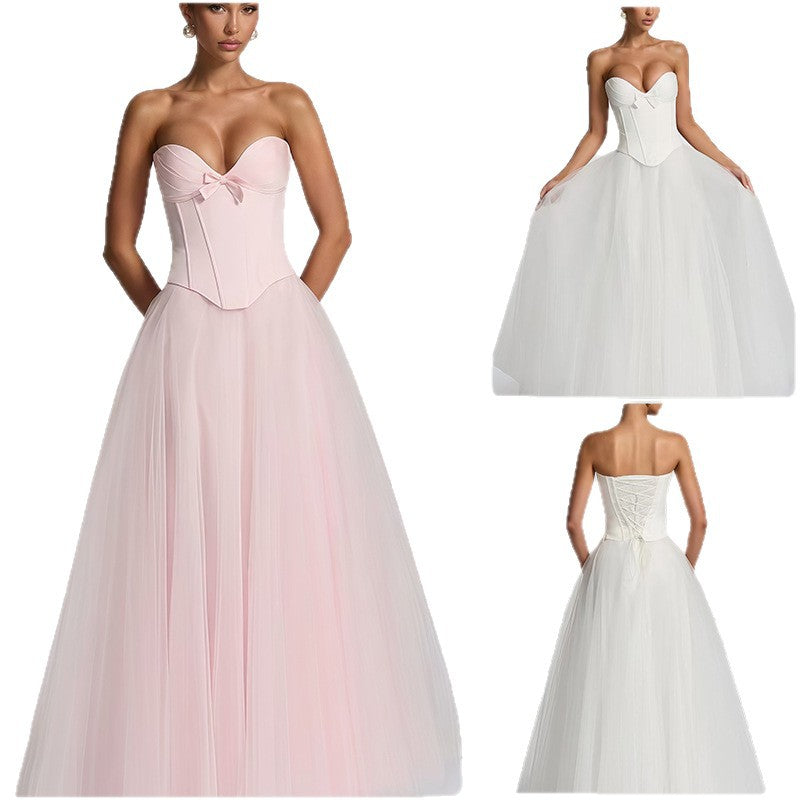 Damen Brautkleid V-Ausschnitt Tüllrock Weißen Hochzeitkleid