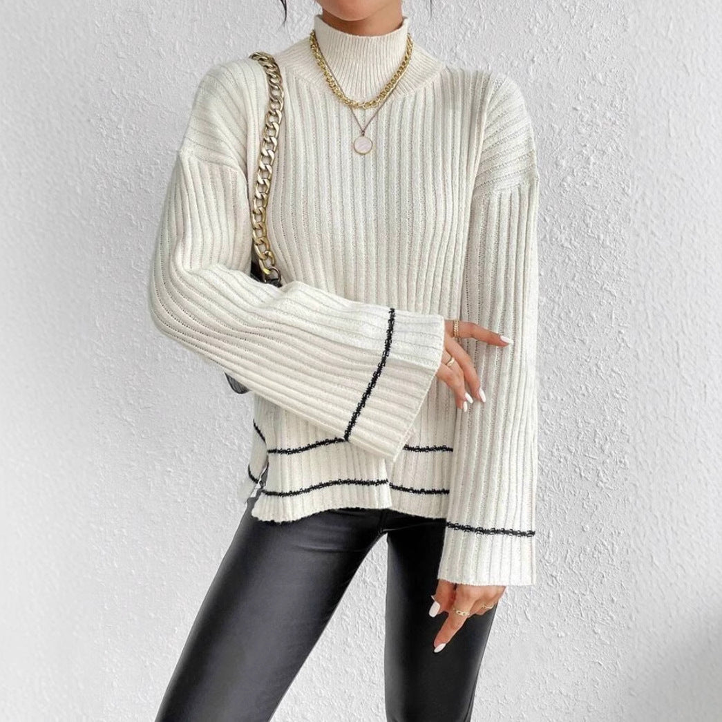 Damen Rollkragenpullover Gerippt Langarm Winter