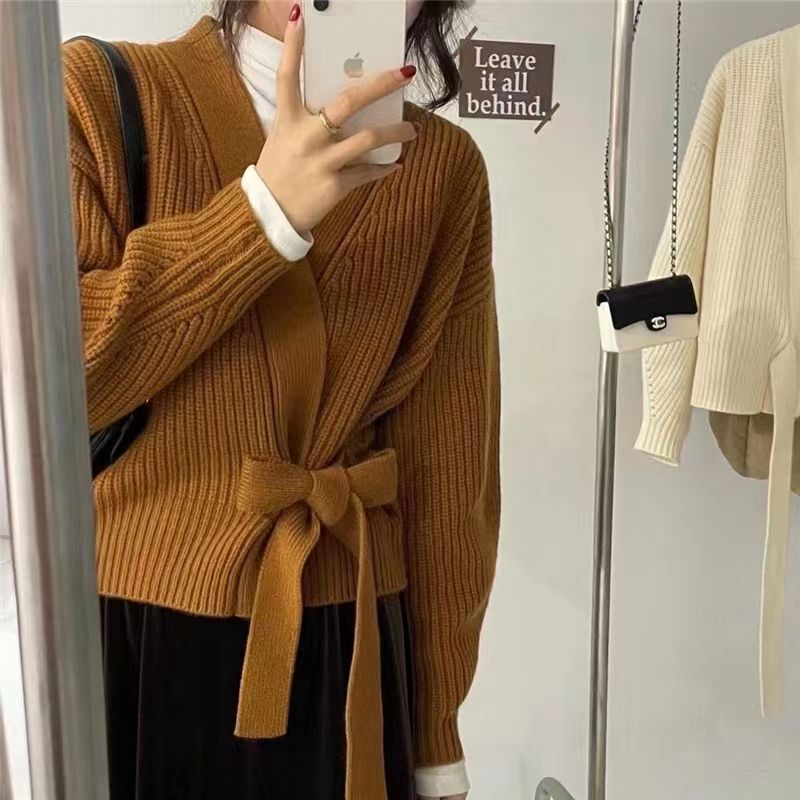Damen Wickelpullover V-Ausschnitt Taillenzug Eveloria