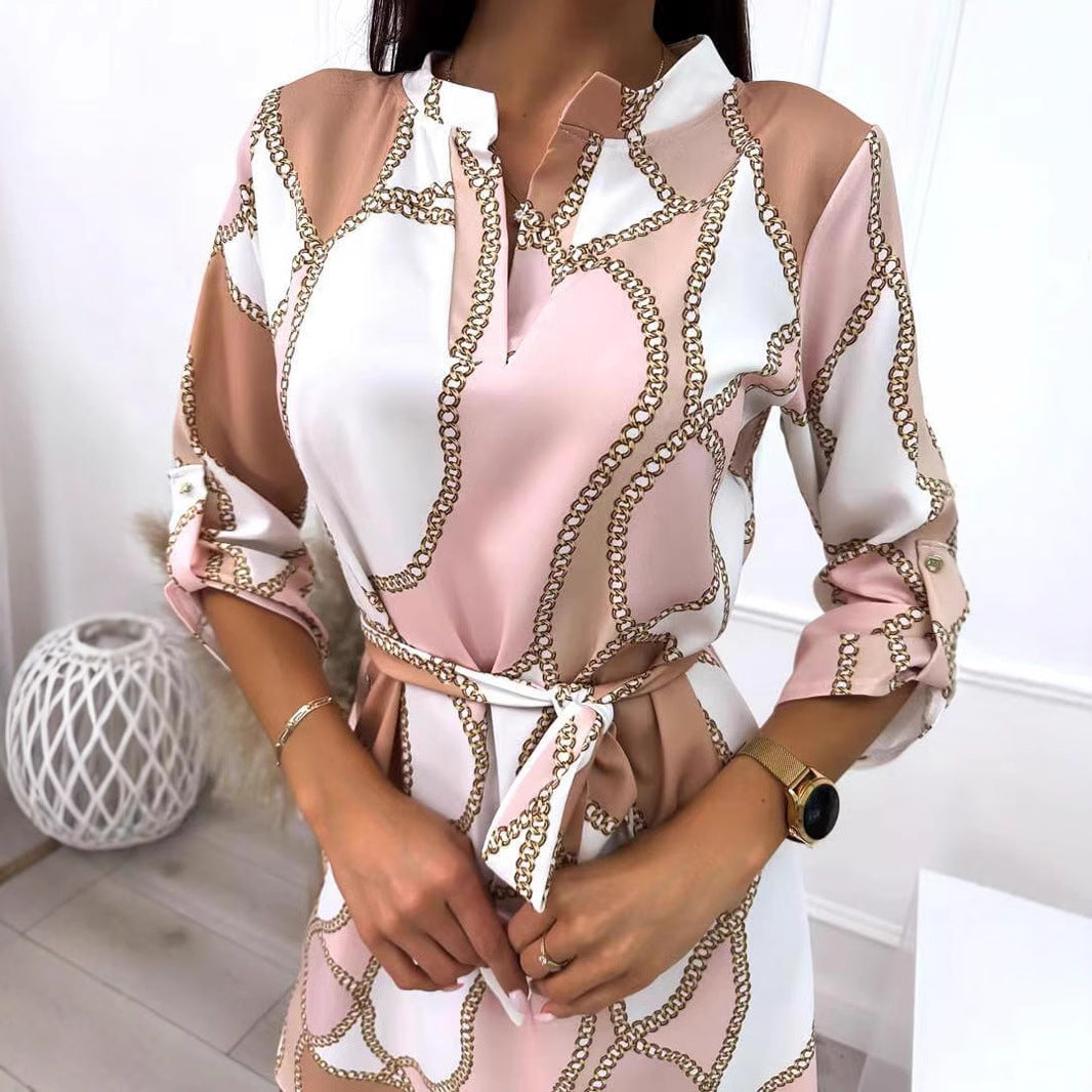 Damen Wickelkleid Floralmuster Gürtel Eveloria