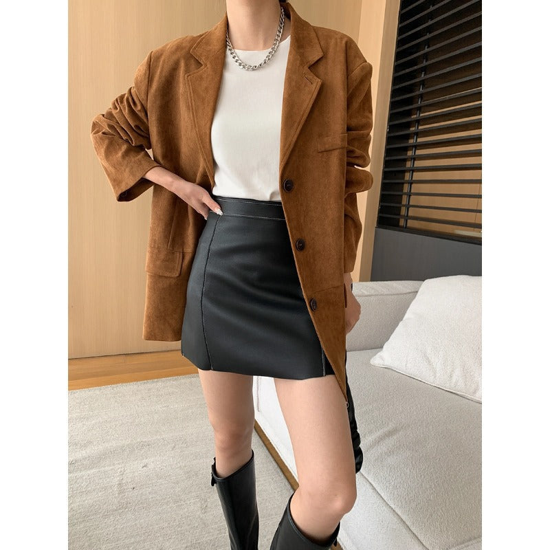Damen Oversized Blazerjacke Wildleder Weich Eveloria