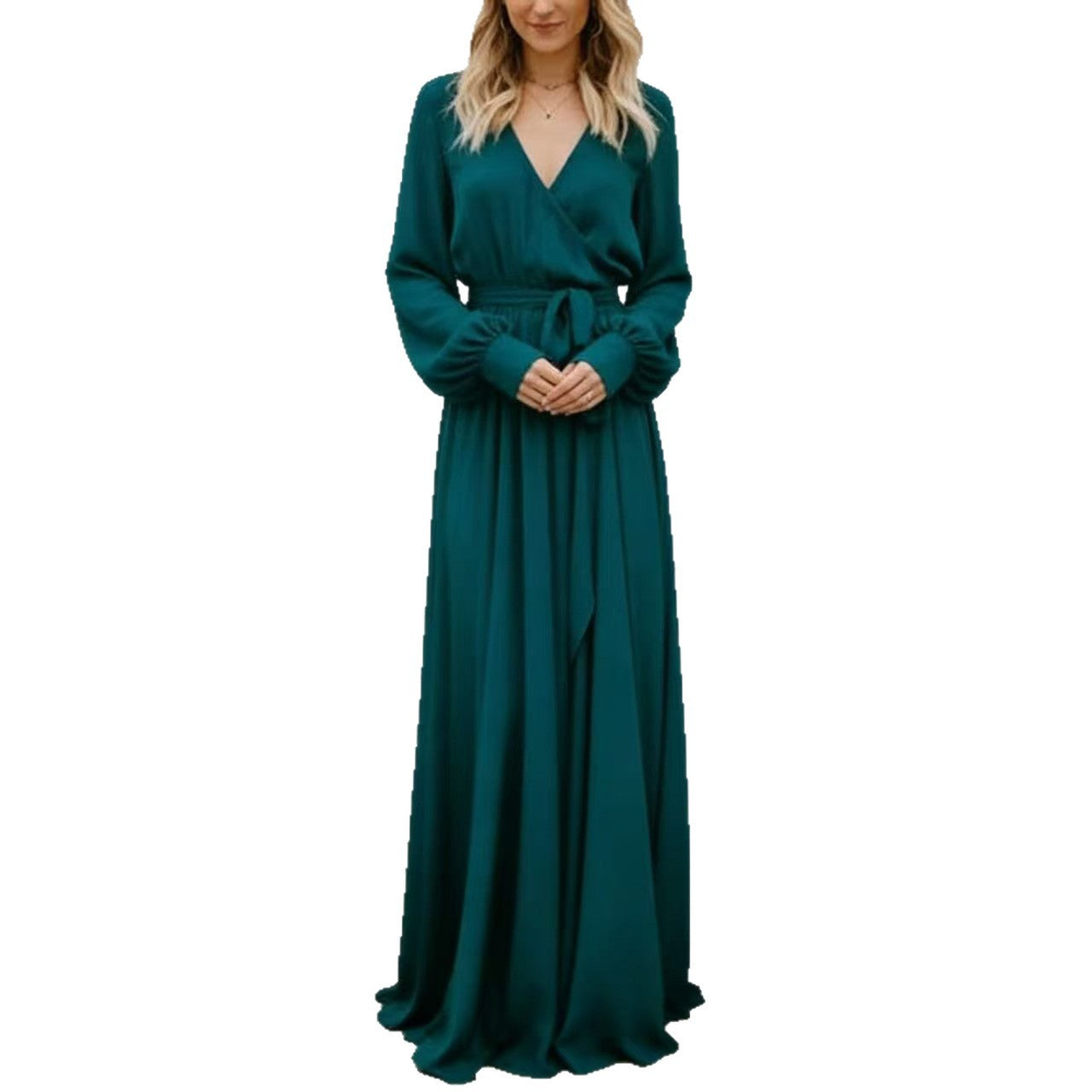 Damen Maxi-Kleid Tiefes Dekolleté Fließender Stoff Eveloria
