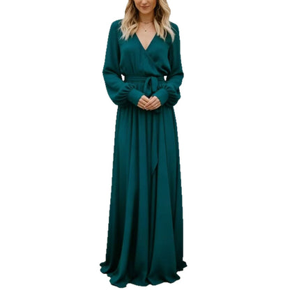 Damen Maxi-Kleid Tiefes Dekolleté Fließender Stoff Eveloria