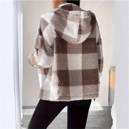 Damen Übergangsjacke Teddy-Material Karo