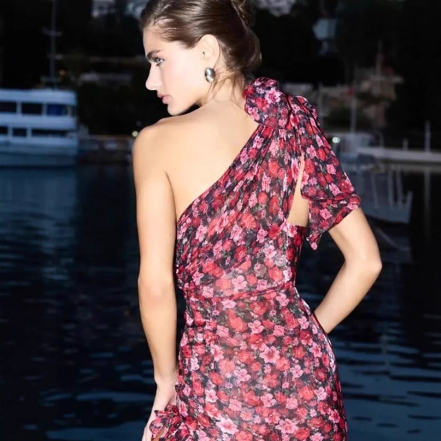 Damen Asymmetrisches Minikleid Floral Muster Raffiniertes