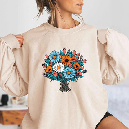 Damen Oversized Sweatshirt Florale Grafikdetails Grau