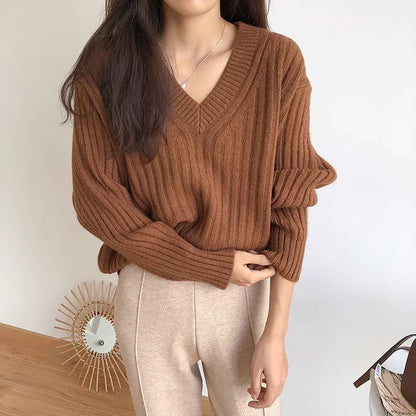 Damen Feinstrickpullover V-Ausschnitt Lässiger Schnitt Eveloria
