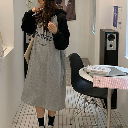 Damen Oversized Hoodie-Kleid mit Grafikdruck und Seitentaschen