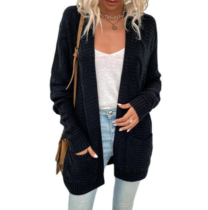 Damen Grobstrickjacke V-Ausschnitt Taschen Eveloria