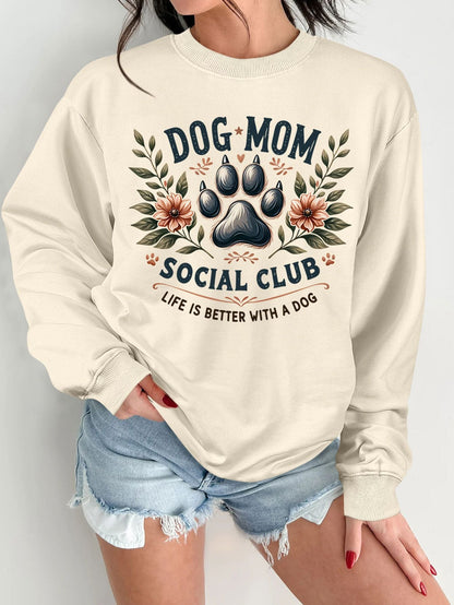 Damen Sweatshirt Hundemotiv Aufdruck Grau