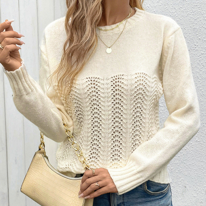 Damen Strickpullover Lochmuster Elegant Eveloria
