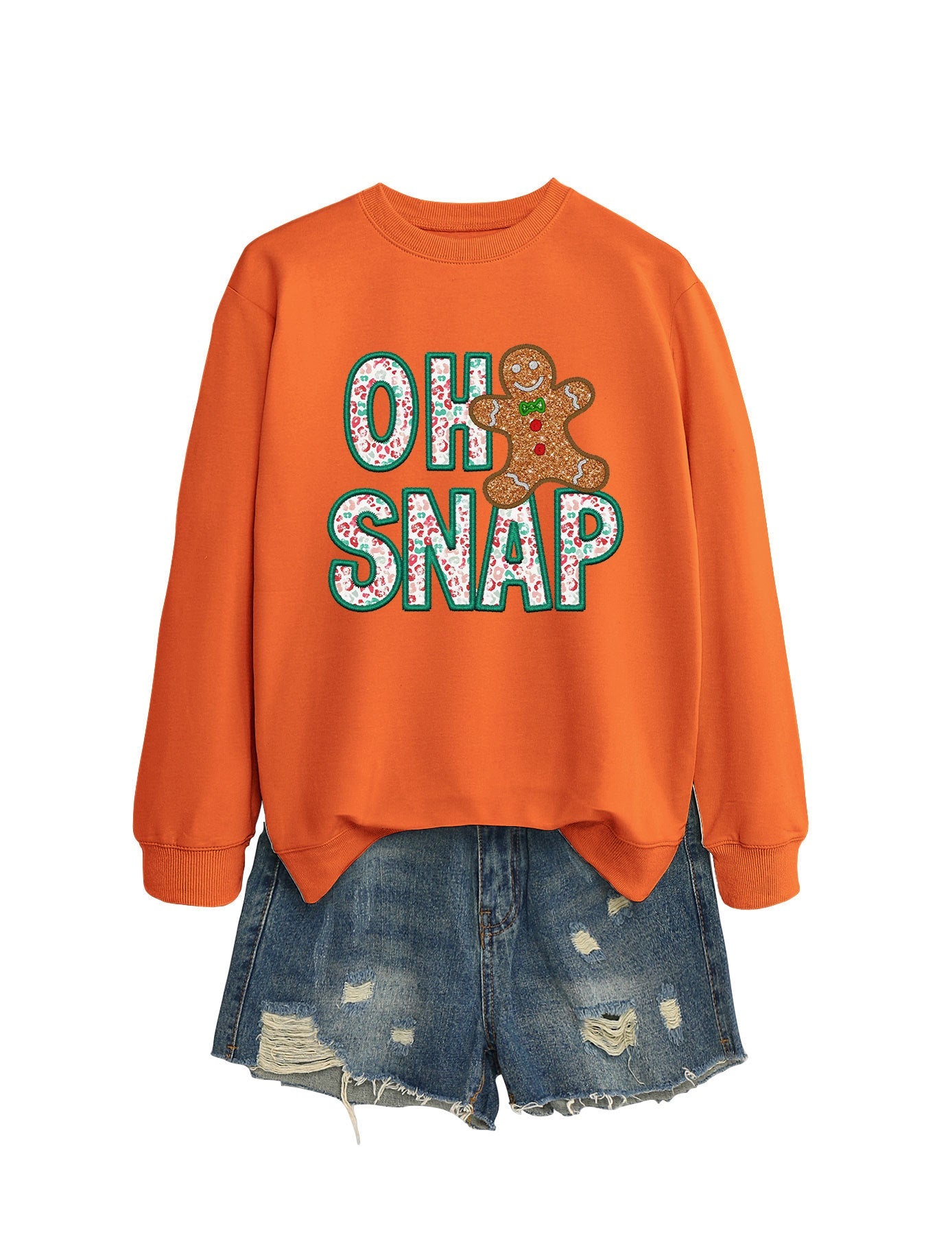 Damen Sweatshirt Lebkuchenmann Motiv Funckelnder Schriftzug Grau