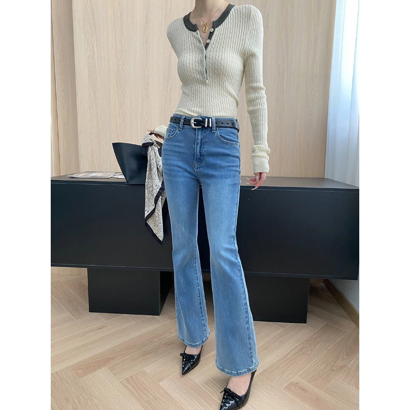 Damen Jeans Hochbund Leicht Ausgestellt Eveloria