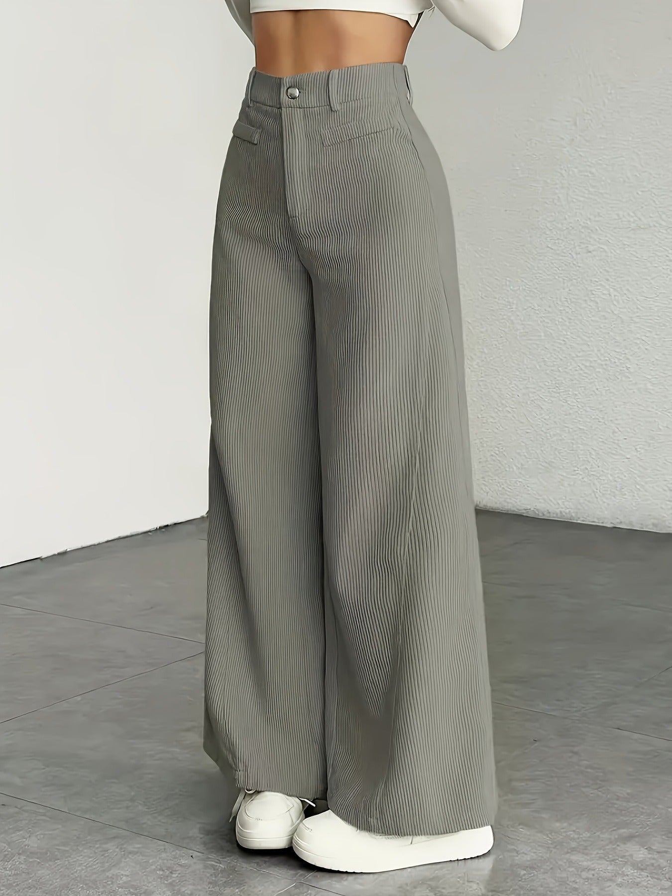 Damen Cordhose Weite Passform Hoher Bund Langer Schnitt